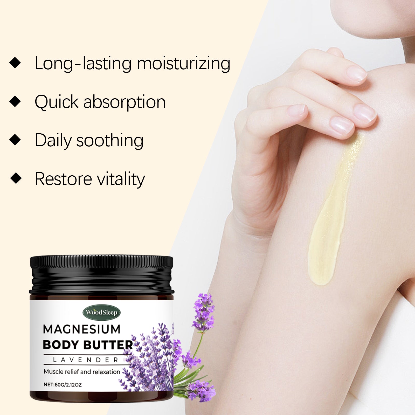 WoodSleep Lavender Magnesium Body Cream Gentle Cleansing Skin Refreshing Cream