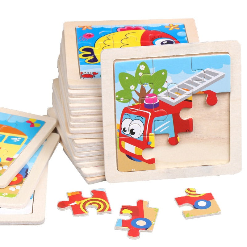 Wooden Children's Puzzle Toy - 9 Piece Educational Animal & Transportation Set
