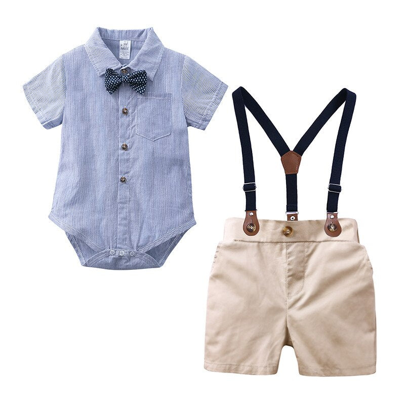 Baby Boy Gentleman Suit - Plaid Shirt & Bow Tie Romper Set