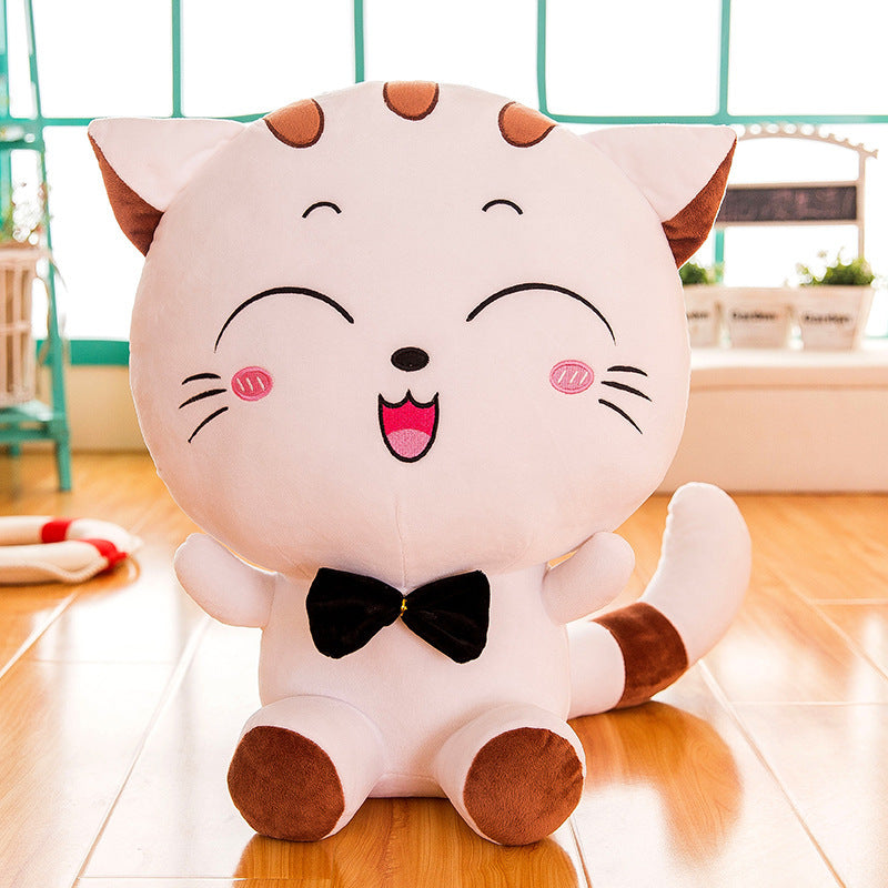 Lucky Cat Plush Toy - Cute Big Face Cat with Fluffy Tail