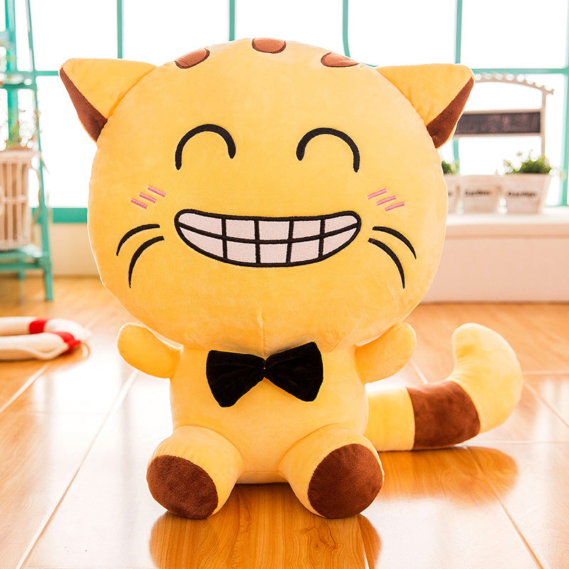 Lucky Cat Plush Toy - Cute Big Face Cat with Fluffy Tail