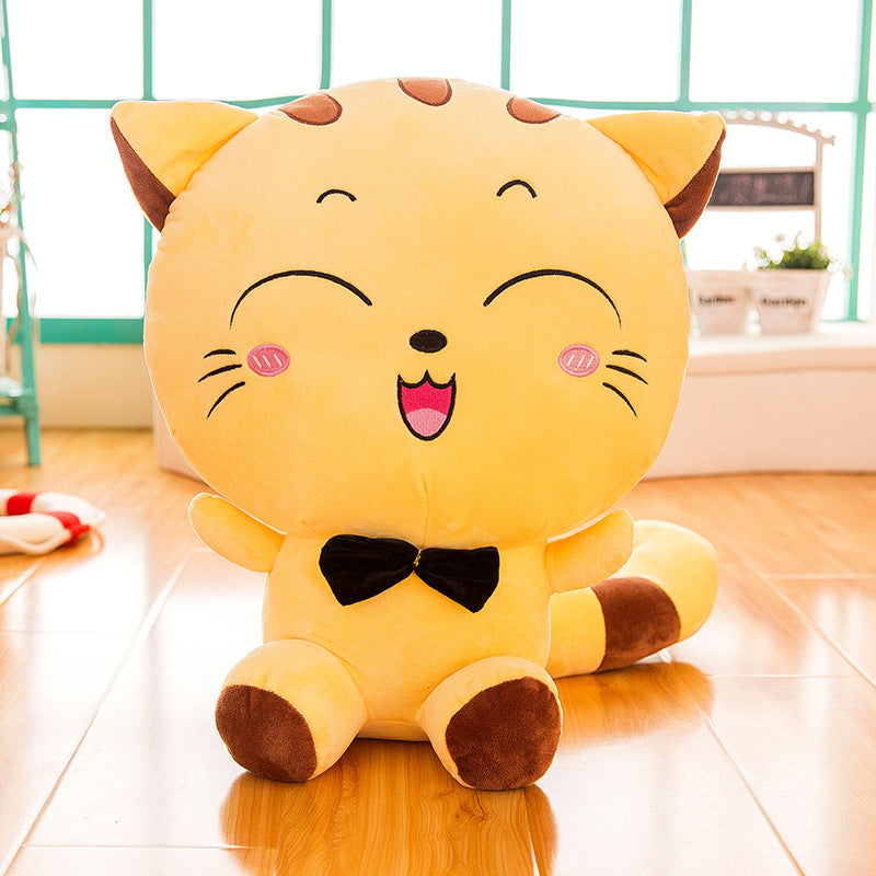 Lucky Cat Plush Toy - Cute Big Face Cat with Fluffy Tail