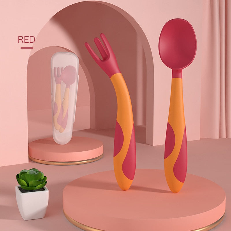 Baby Training Spoon & Fork Set | Soft Silicone, Bendable, BPA-Free