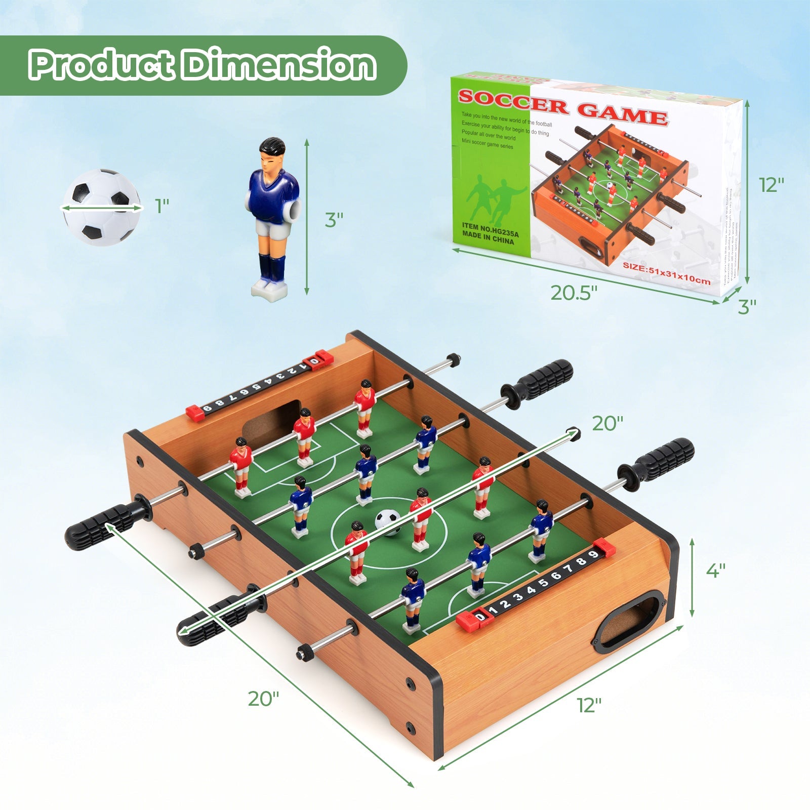 20-Inch Tabletop Foosball Table - Indoor Competition Soccer Game for Kids & Adults