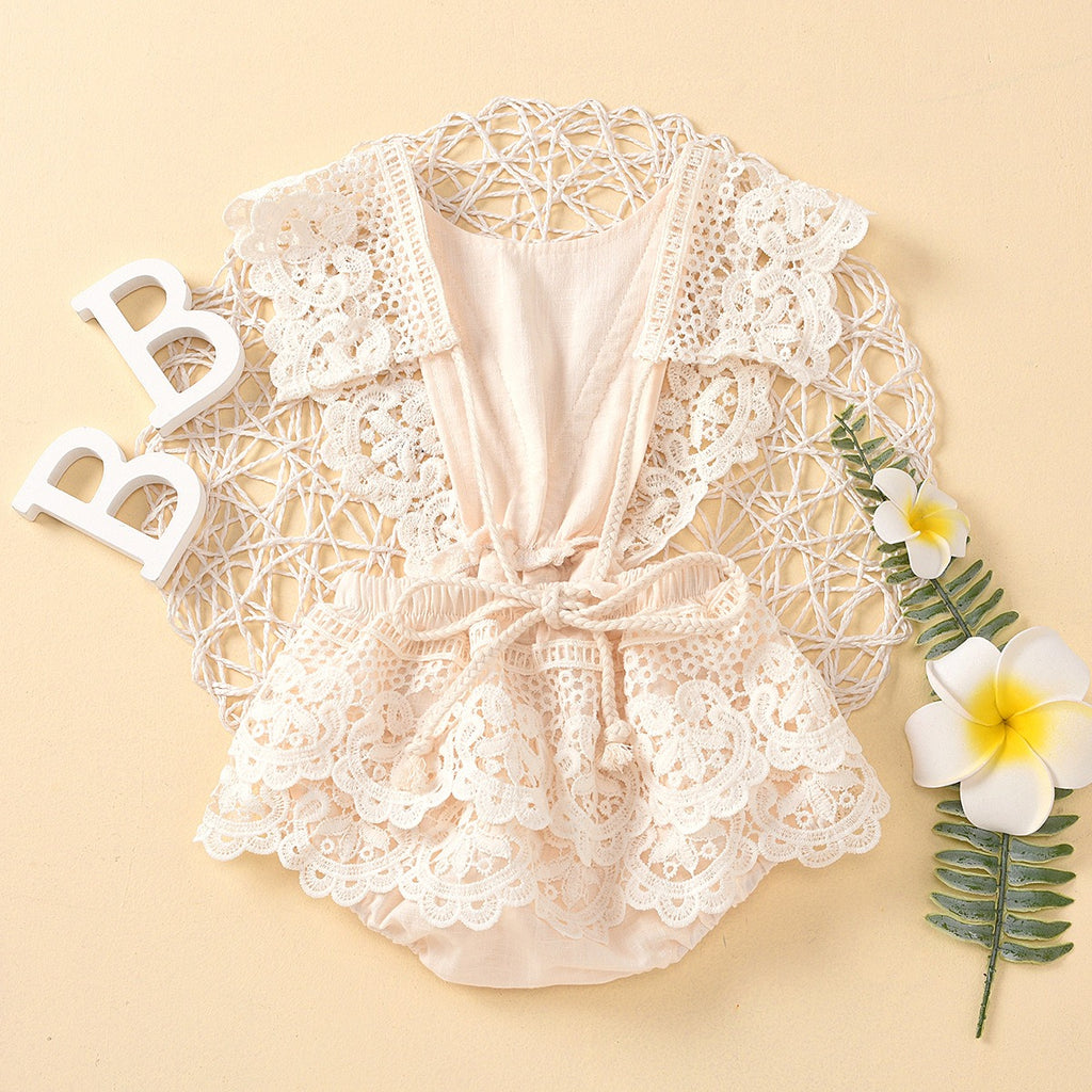 Backless Lace-Up Baby Jumpsuit | Solid Color Romper for Girls