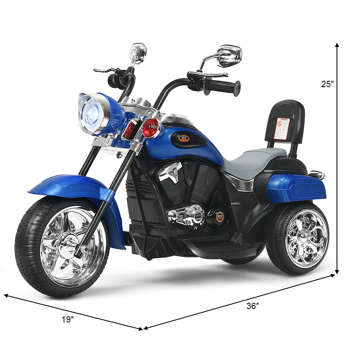 6V Electric 3-Wheel Kids Motorcycle - Blue Ride-On Toy