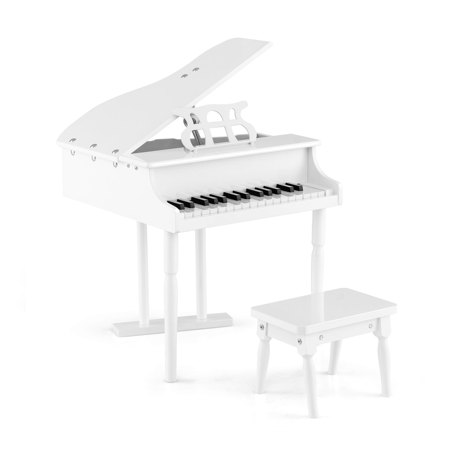 30-Key Kids Piano with Bench - White Wooden Toy Piano for Children Ages 3+