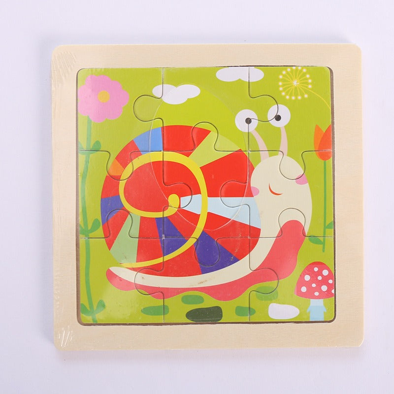 Wooden Children's Puzzle Toy - 9 Piece Educational Animal & Transportation Set