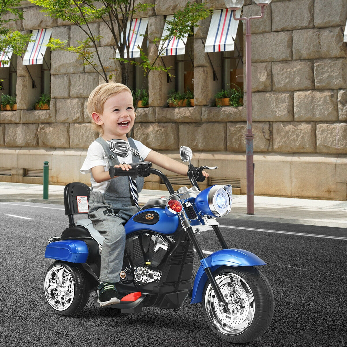 6V Electric 3-Wheel Kids Motorcycle - Blue Ride-On Toy