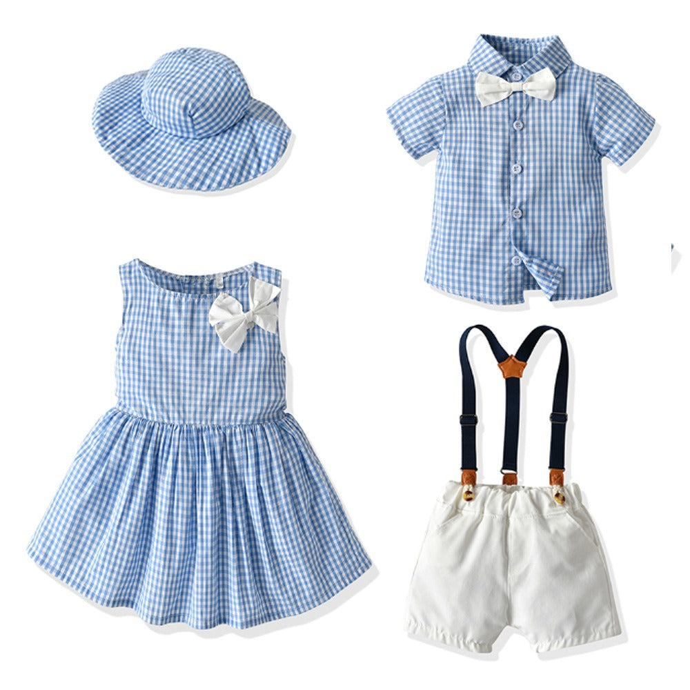 Kids' Matching Sibling Checker Suit Set – Summer Casual Wear for Boys & Girls