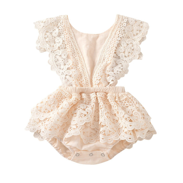 Backless Lace-Up Baby Jumpsuit | Solid Color Romper for Girls