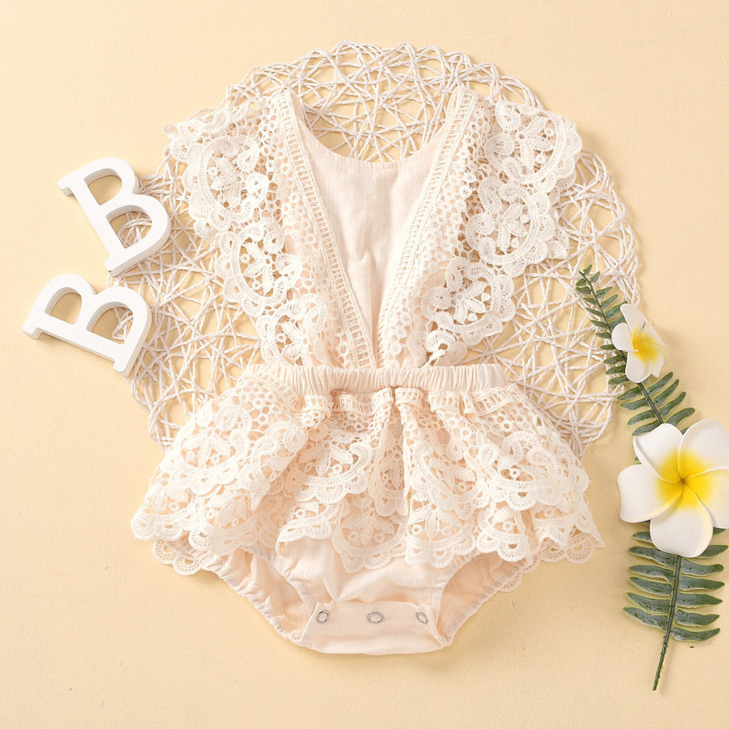 Backless Lace-Up Baby Jumpsuit | Solid Color Romper for Girls