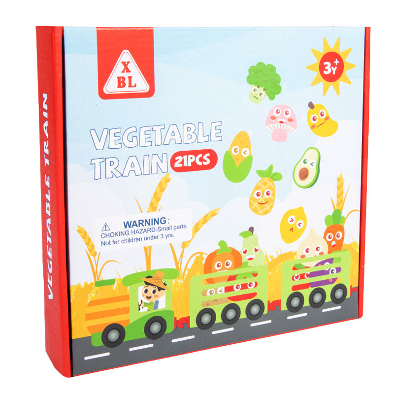 Wooden Number Train Toy - Educational Fruit & Vegetable Learning Set for Toddlers