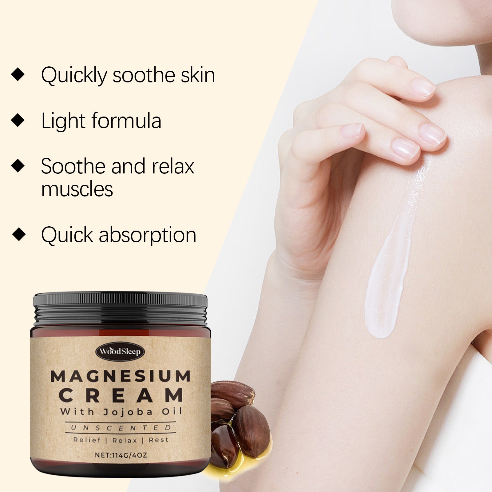 WoodSleep Magnesium Cream w/ Jojoba Oil (Unscented)