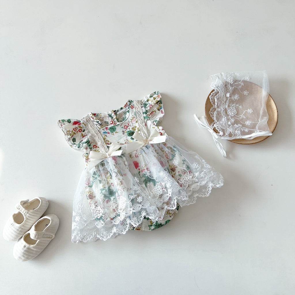 Super Sweet Summer Baby Girl Floral Flying Sleeve Romper