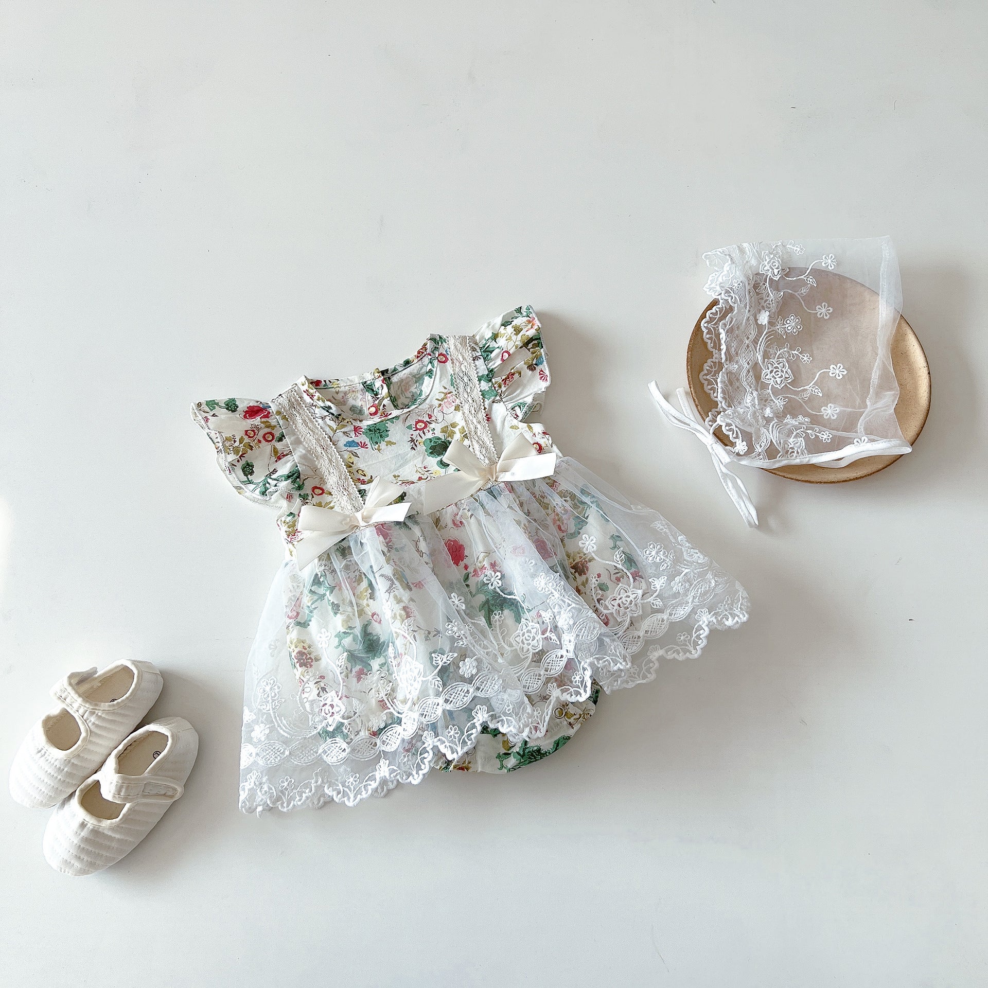 Super Sweet Summer Baby Girl Floral Flying Sleeve Romper