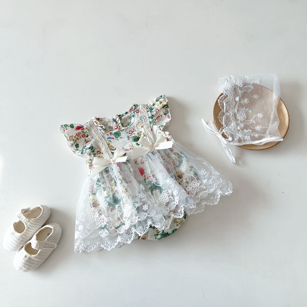 Super Sweet Summer Baby Girl Floral Flying Sleeve Romper