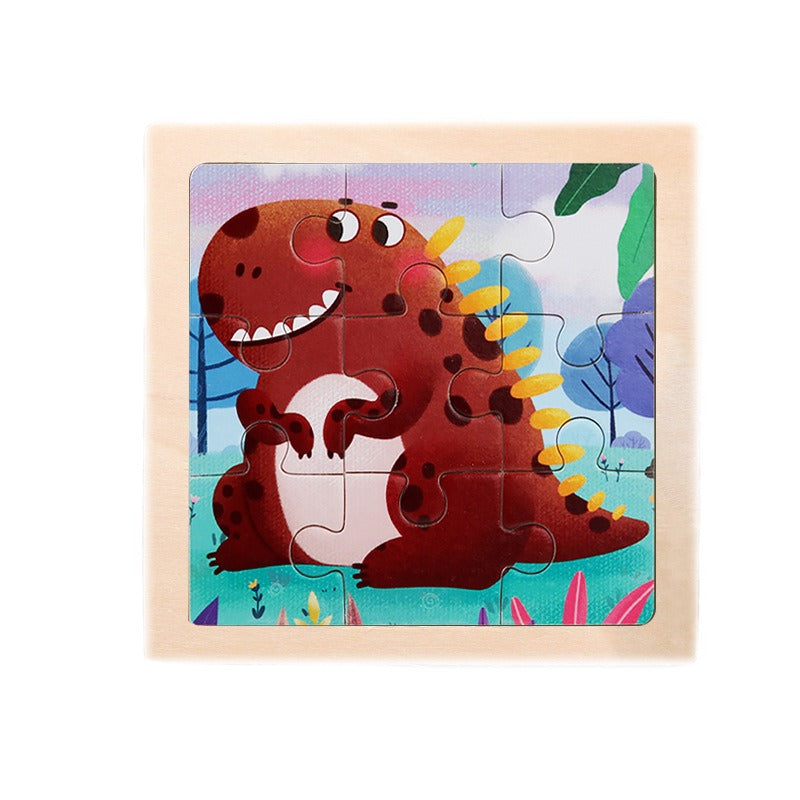 Wooden Children's Puzzle Toy - 9 Piece Educational Animal & Transportation Set