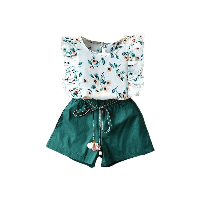 Premium Two-Piece Floral Outfit for a Little Diva- Sleeveless Top with Shorts