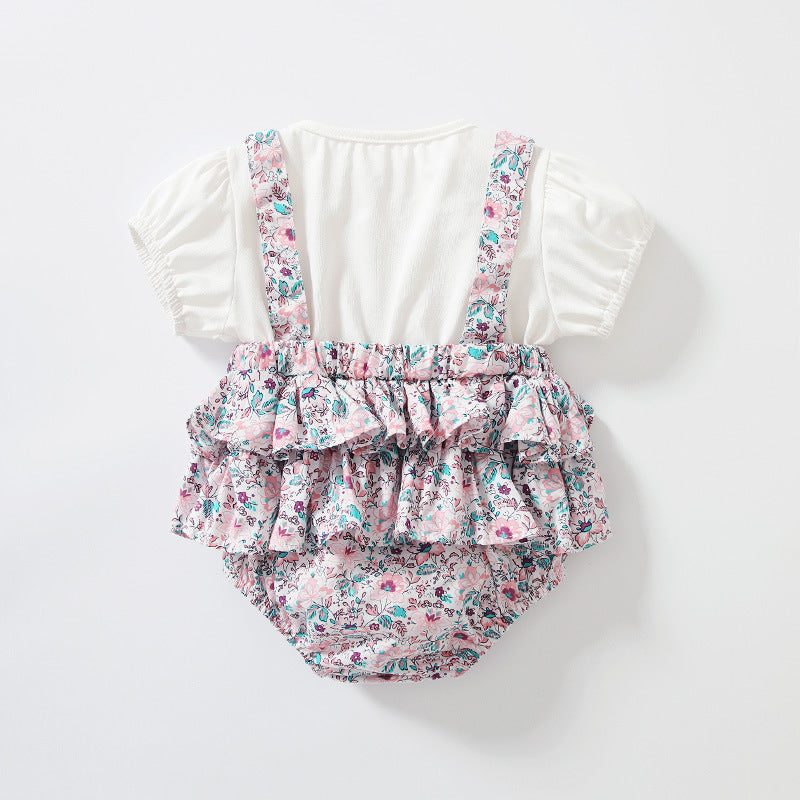 Princess Style Purple Floral Short-Sleeved Romper