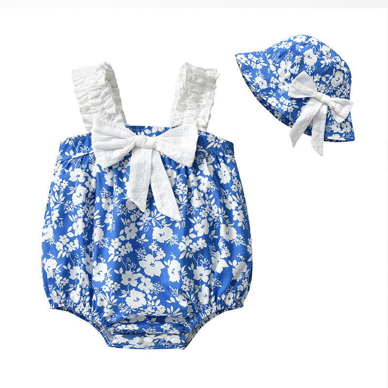 Summertime Blue and White Floral Romper