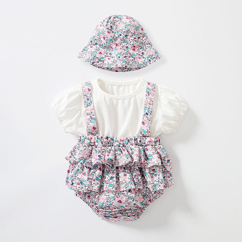 Princess Style Purple Floral Short-Sleeved Romper