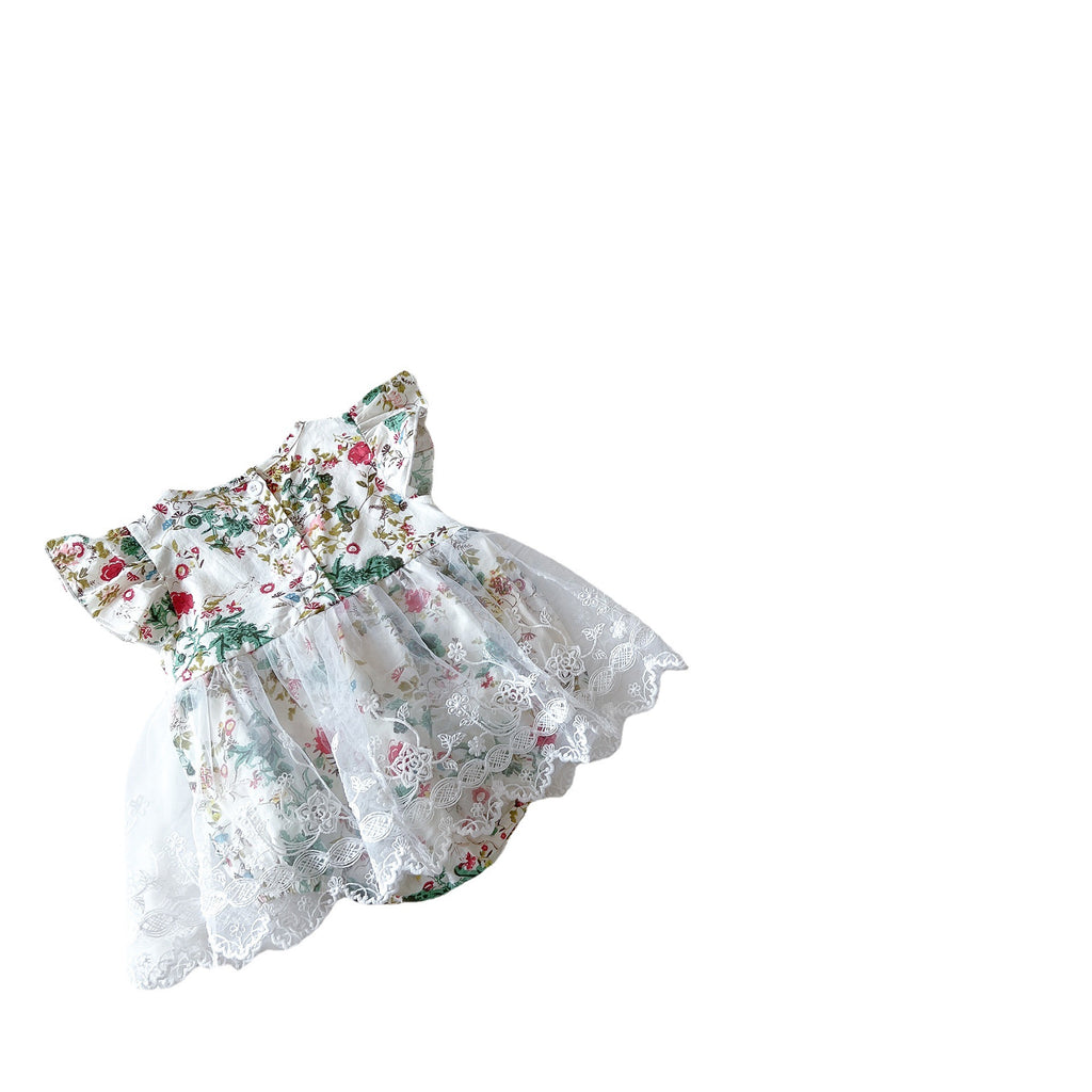 Super Sweet Summer Baby Girl Floral Flying Sleeve Romper