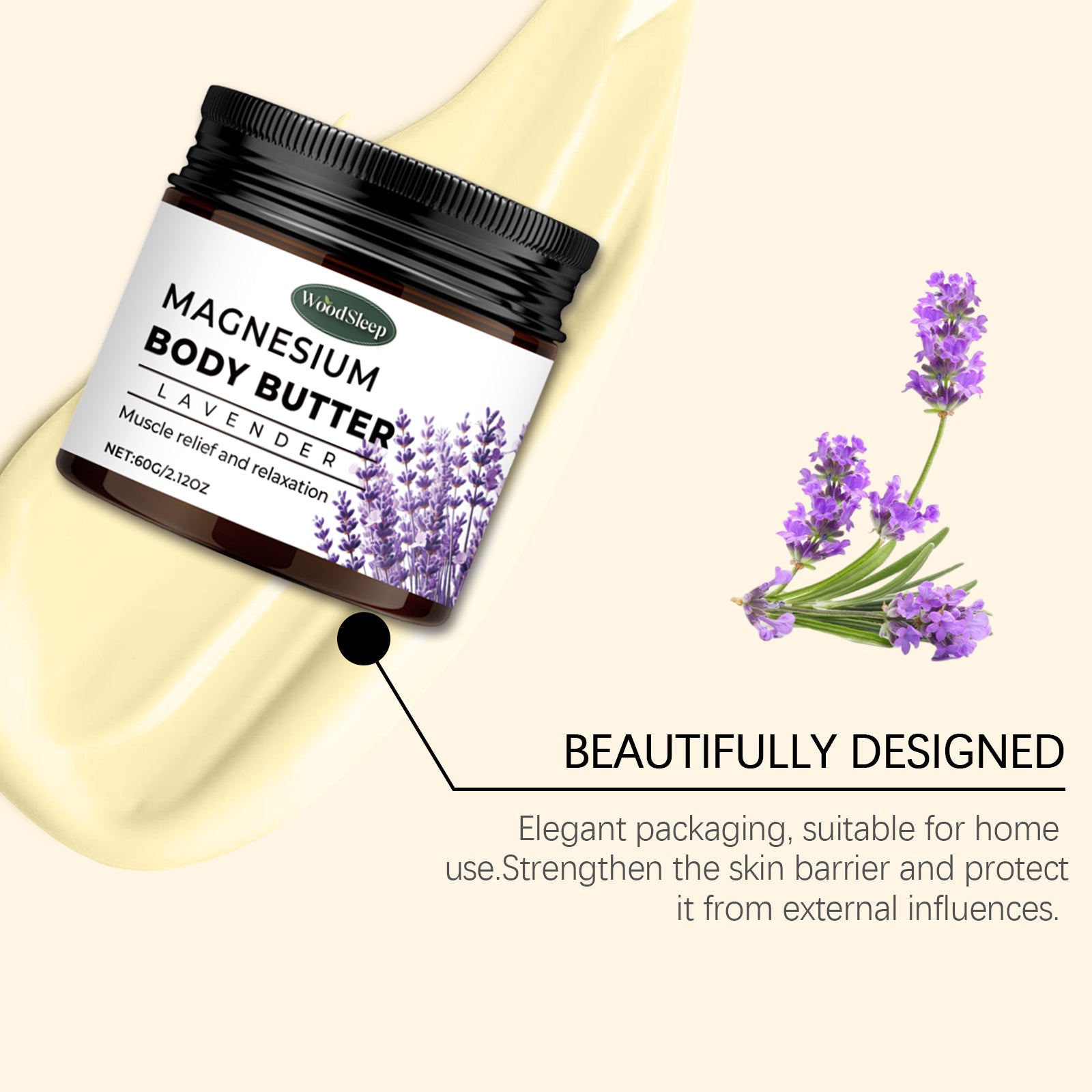 WoodSleep Lavender Magnesium Body Cream Gentle Cleansing Skin Refreshing Cream