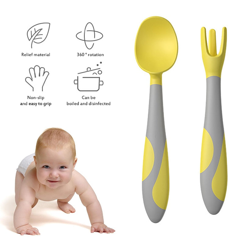 Baby Training Spoon & Fork Set | Soft Silicone, Bendable, BPA-Free