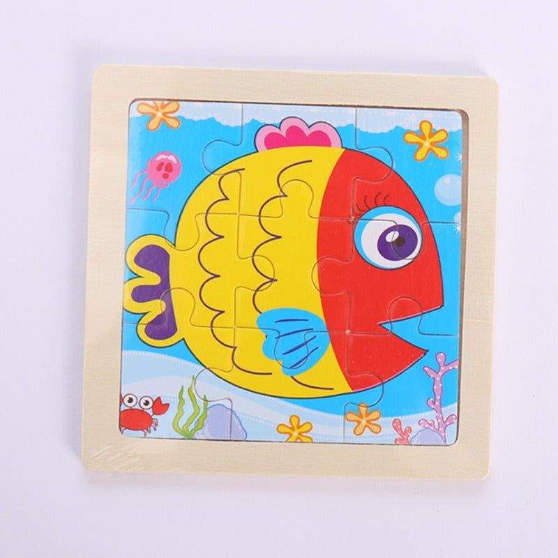 Wooden Children's Puzzle Toy - 9 Piece Educational Animal & Transportation Set