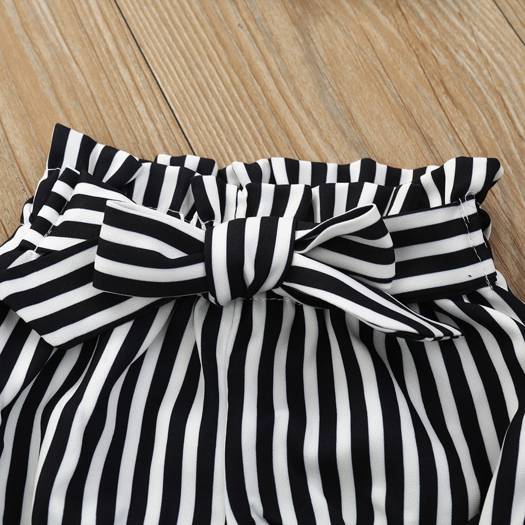 Baby Girl Pink and Stripe Outfits with Bowknot Headband & Shorts