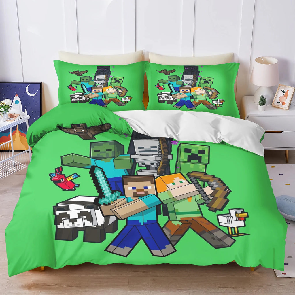Minecraft Bedding Set - Queen Size Duvet Cover with Cartoon Print