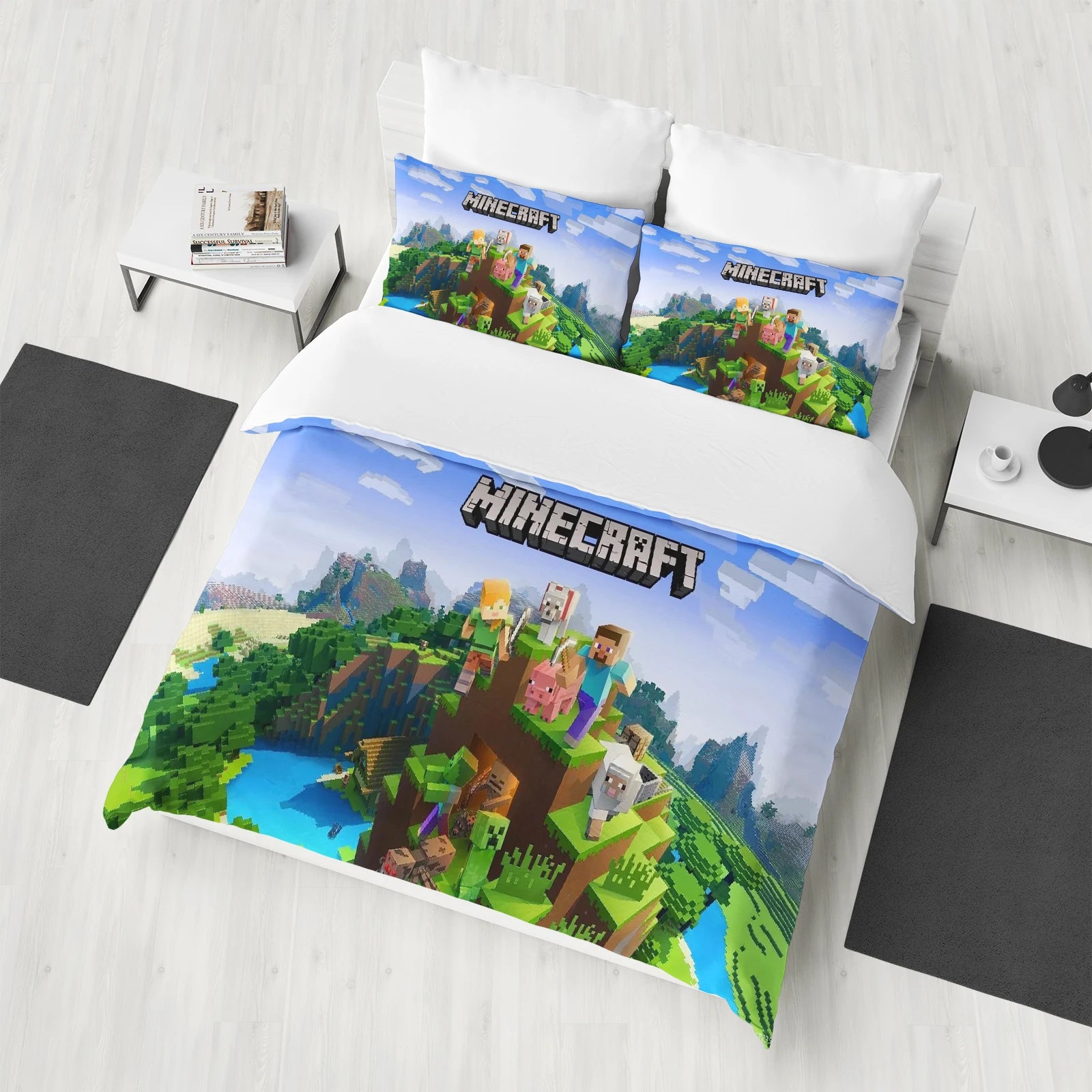 Minecraft Bedding Set - Queen Size Duvet Cover with Cartoon Print