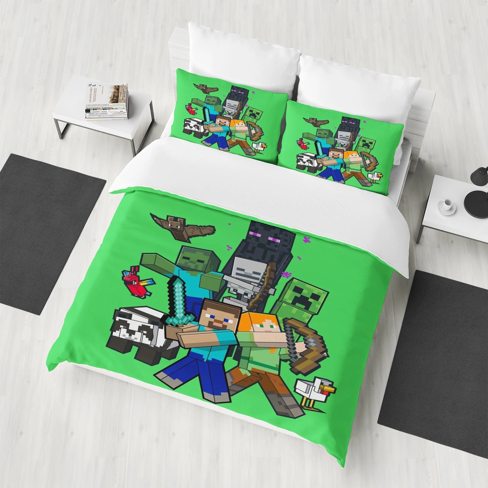 Minecraft Bedding Set - Queen Size Duvet Cover with Cartoon Print