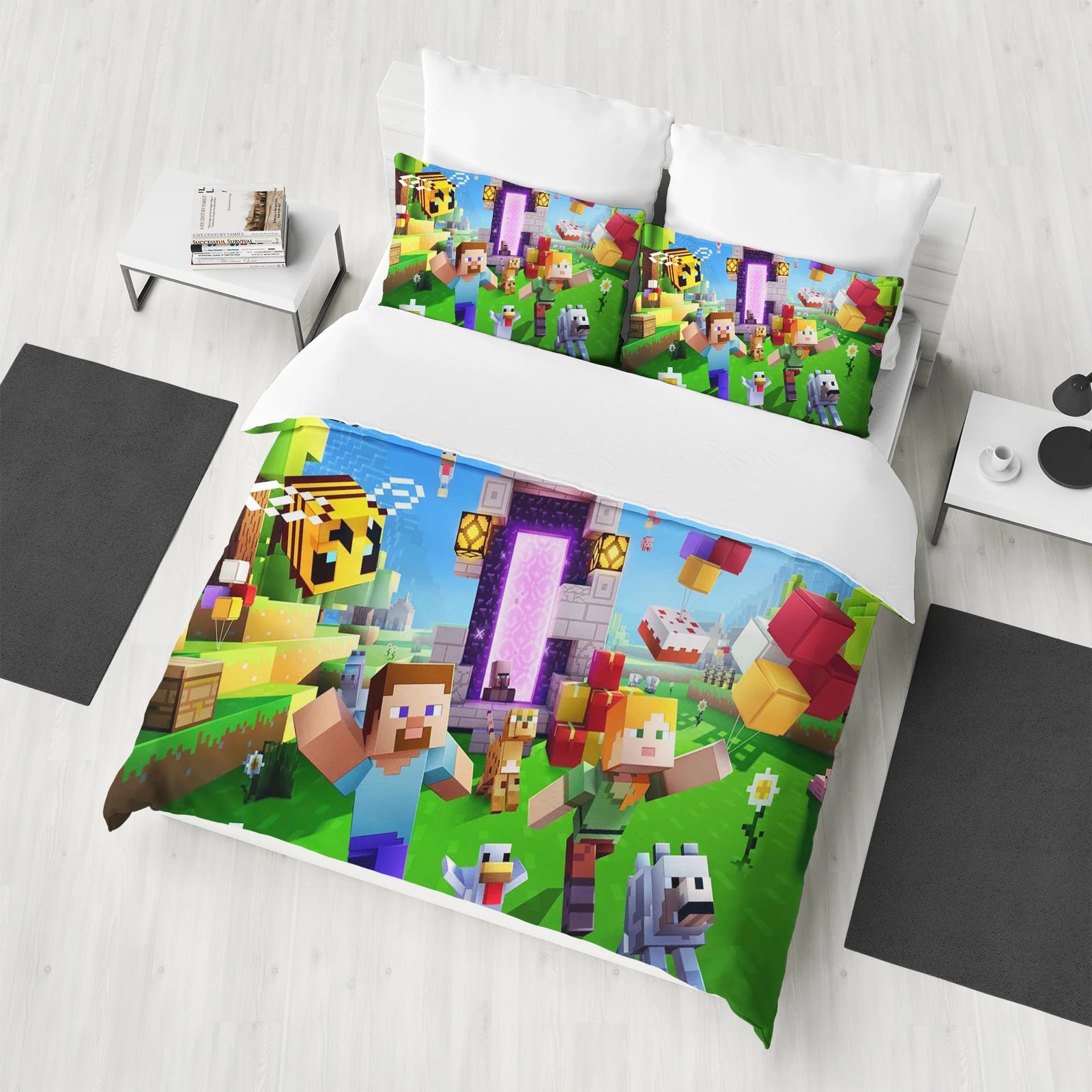 Minecraft Bedding Set - Queen Size Duvet Cover with Cartoon Print