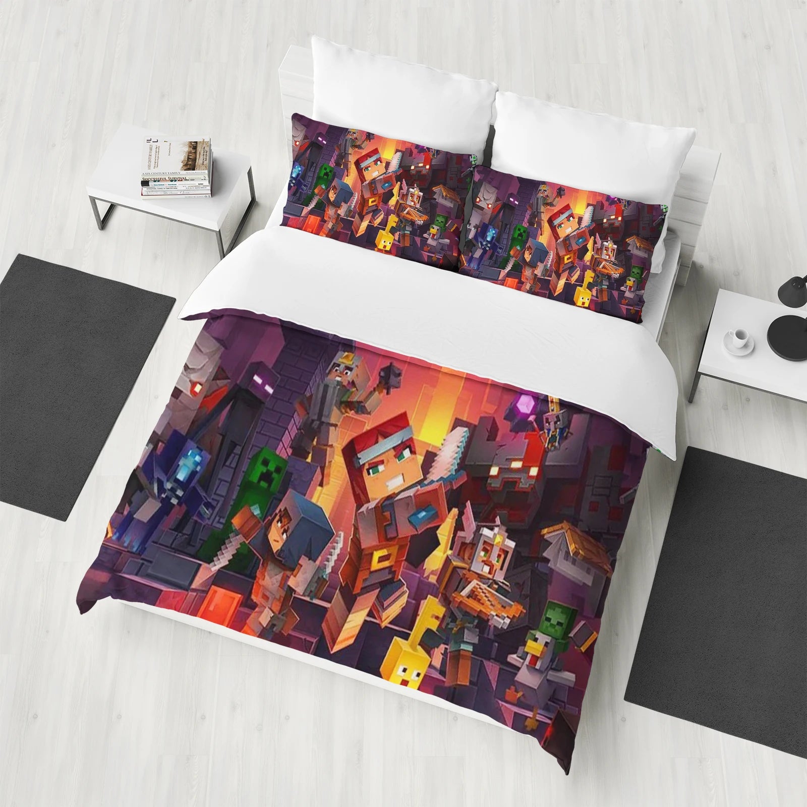 Minecraft Bedding Set - Queen Size Duvet Cover with Cartoon Print