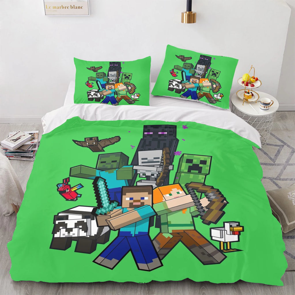 Minecraft Bedding Set - Queen Size Duvet Cover with Cartoon Print