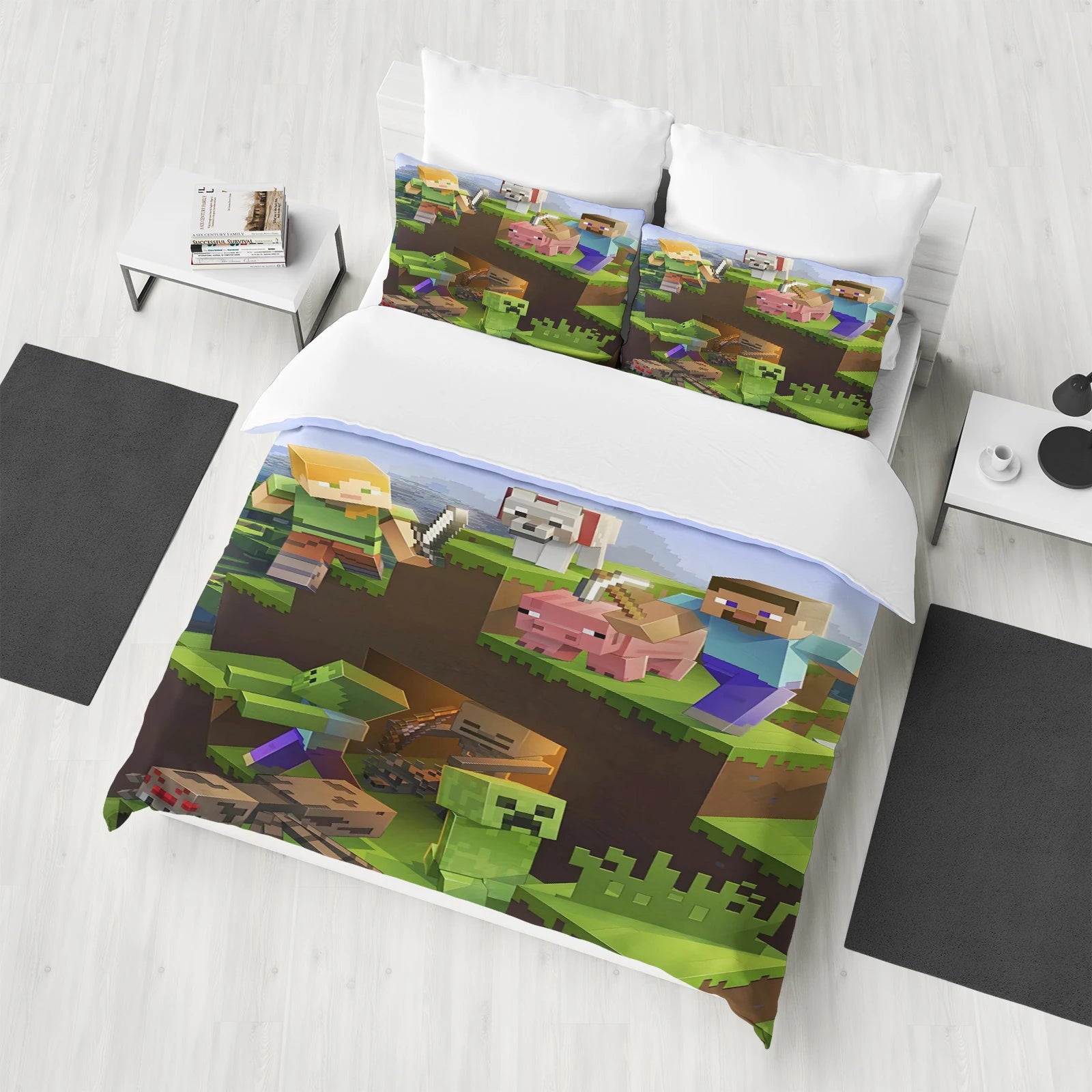 Minecraft Bedding Set - Queen Size Duvet Cover with Cartoon Print