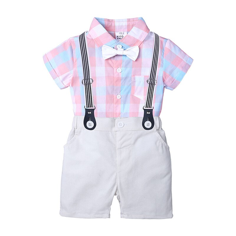 Baby Boy Gentleman Suit - Plaid Shirt & Bow Tie Romper Set