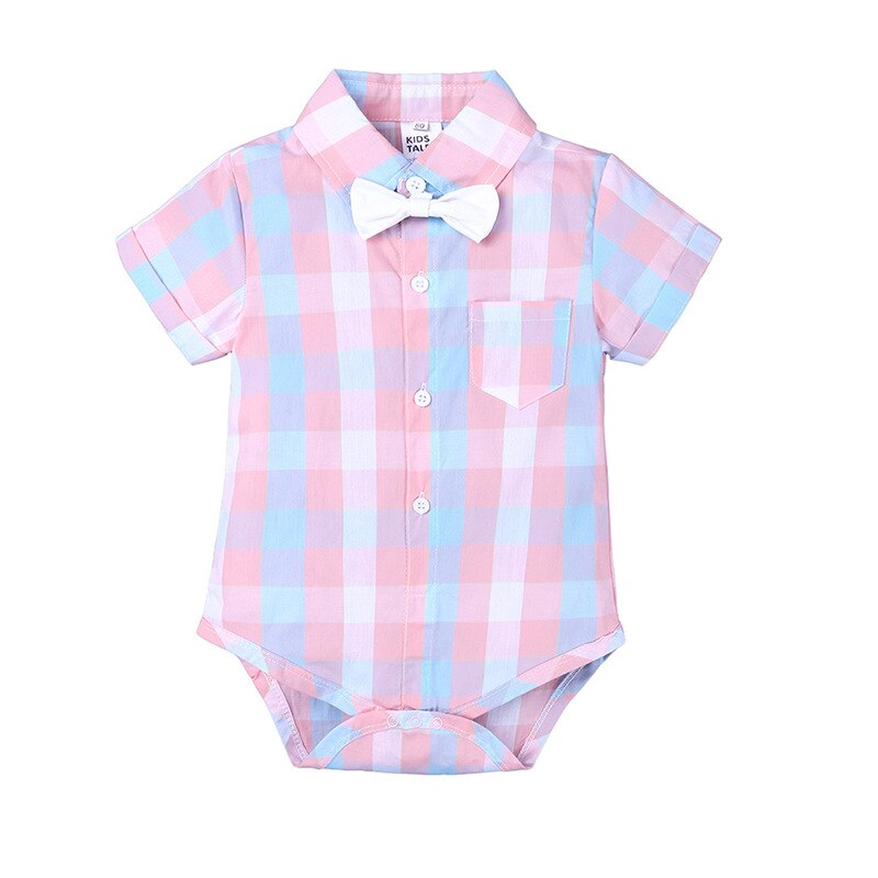 Baby Boy Gentleman Suit - Plaid Shirt & Bow Tie Romper Set