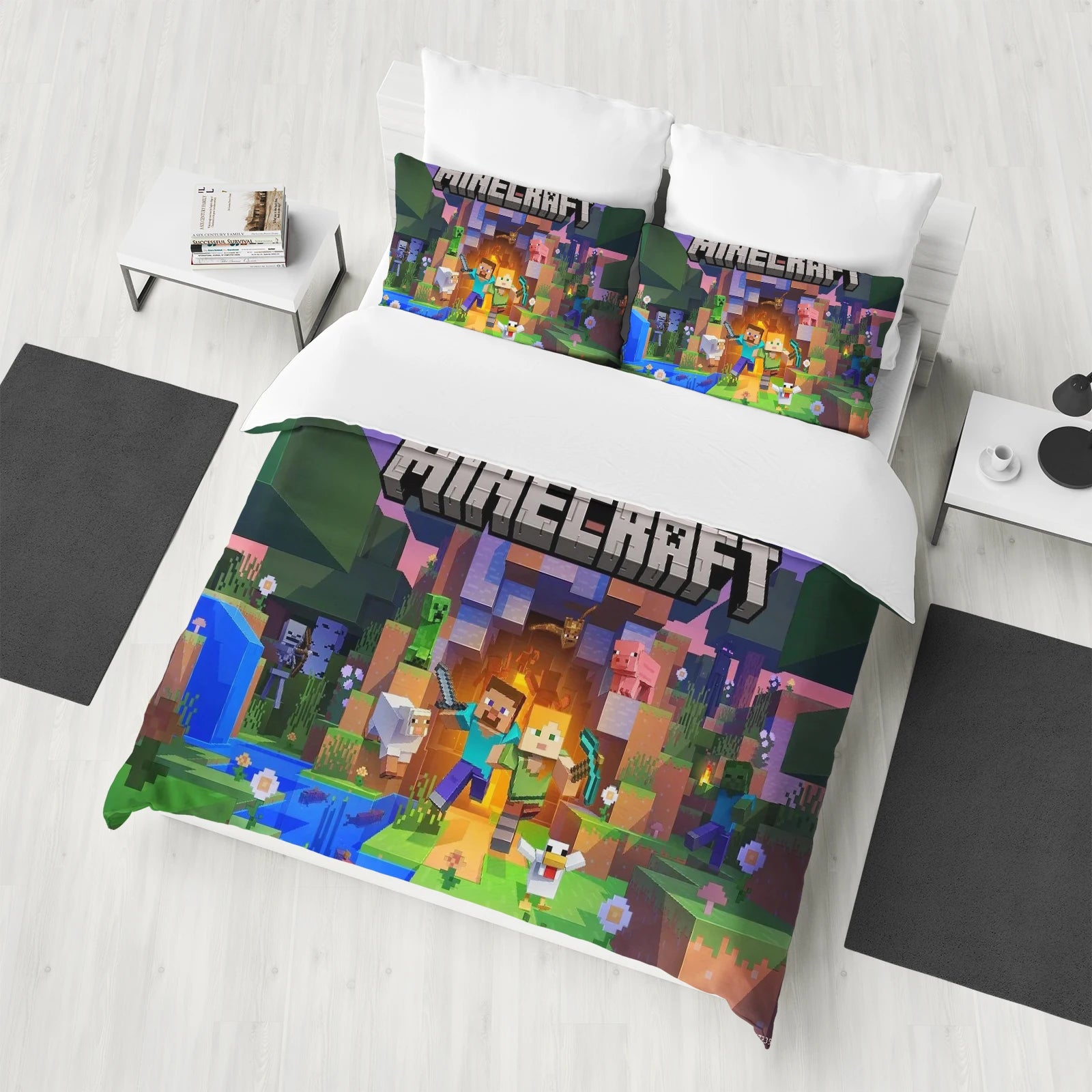 Minecraft Bedding Set - Queen Size Duvet Cover with Cartoon Print