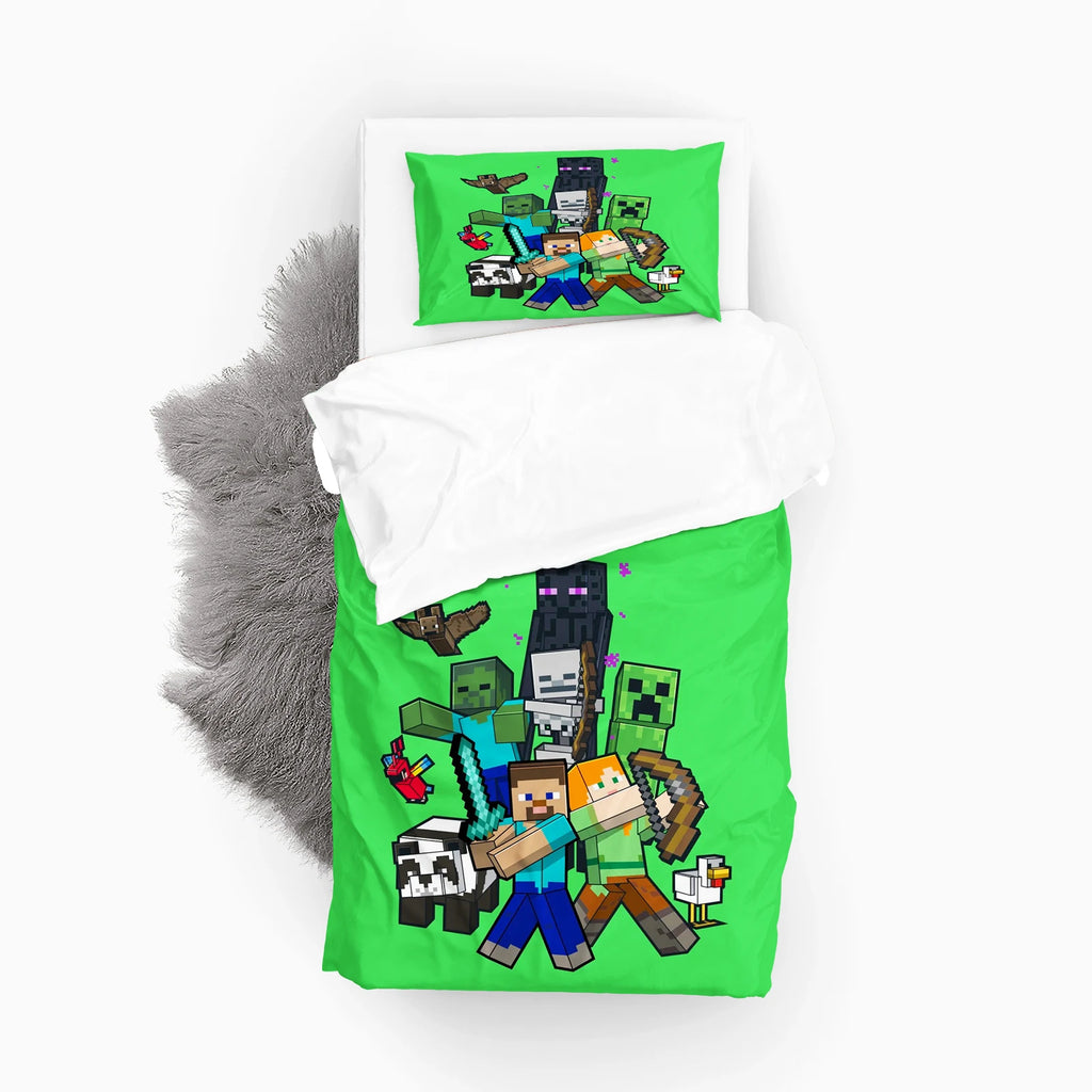 Minecraft Bedding Set - Queen Size Duvet Cover with Cartoon Print