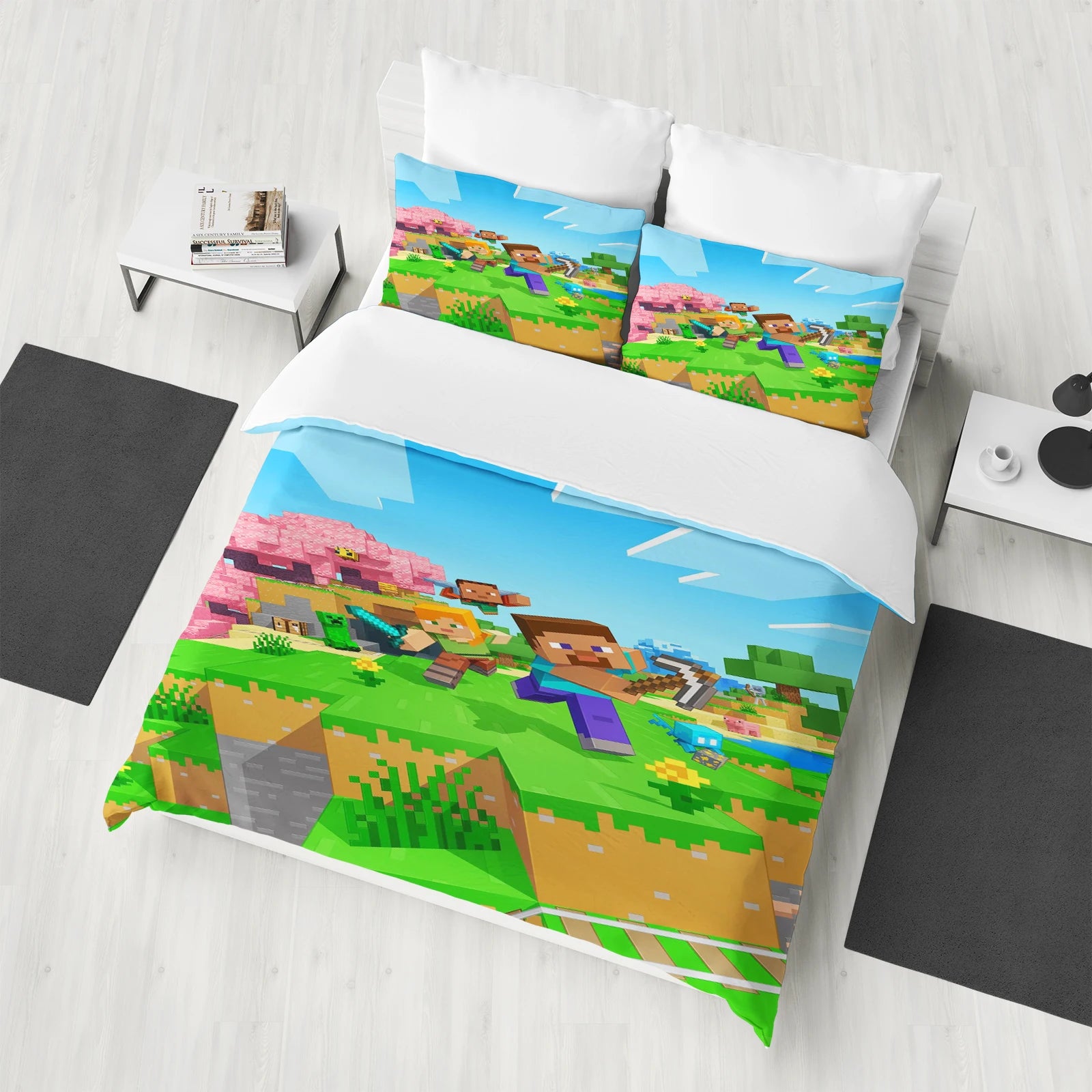 Minecraft Bedding Set - Queen Size Duvet Cover with Cartoon Print