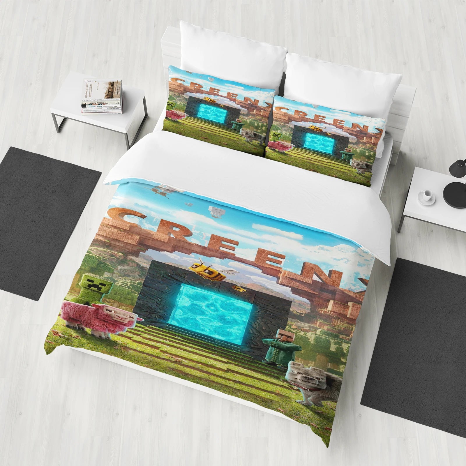 Minecraft Bedding Set - Queen Size Duvet Cover with Cartoon Print