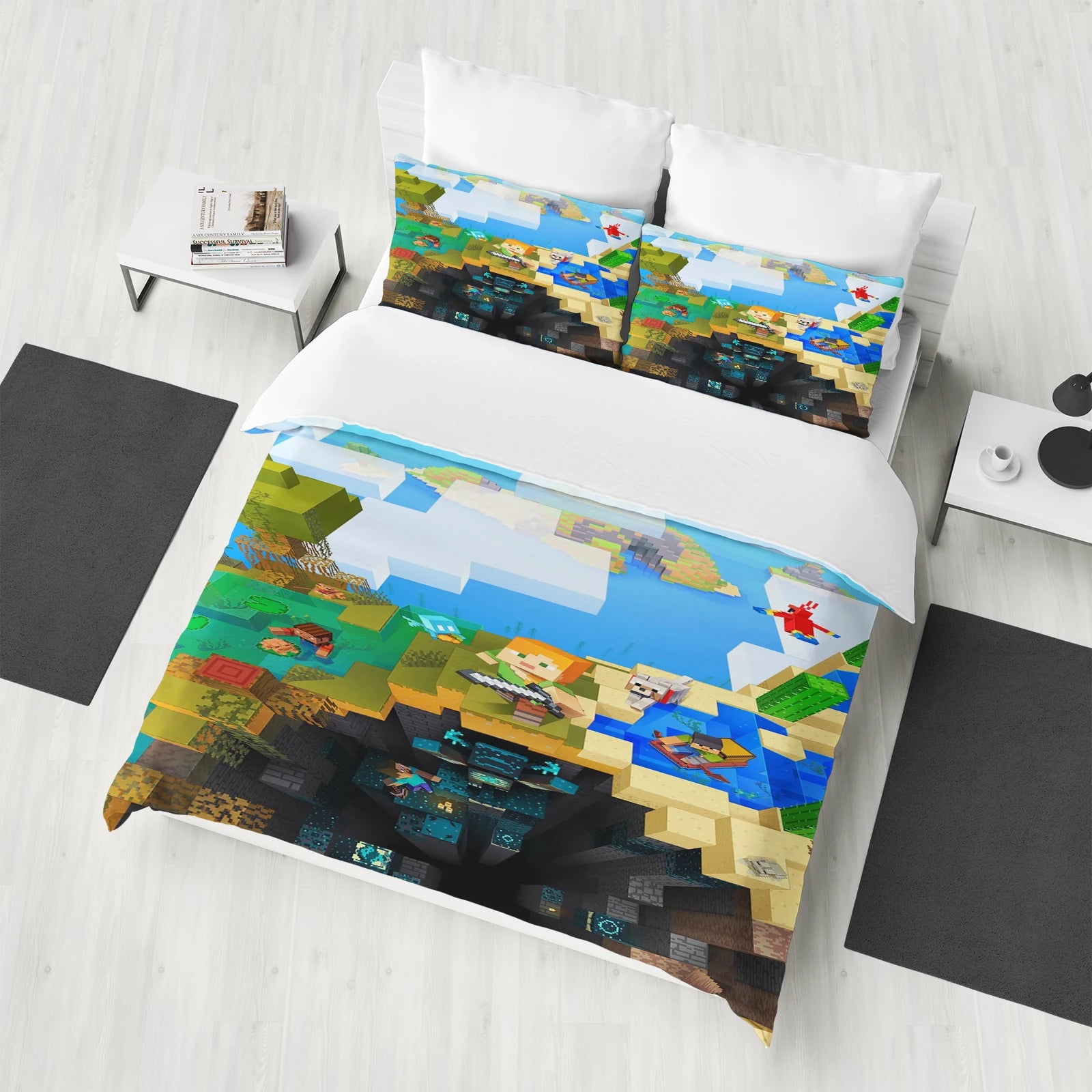 Minecraft Bedding Set - Queen Size Duvet Cover with Cartoon Print
