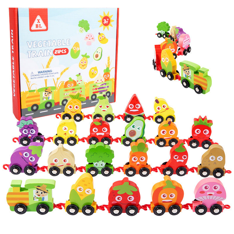 Wooden Number Train Toy - Educational Fruit & Vegetable Learning Set for Toddlers
