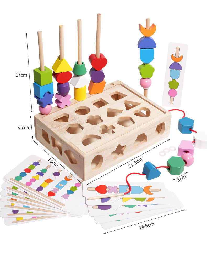 Wooden Shape Sorting Puzzle - 5 Column Bead Sensory Set for Toddlers