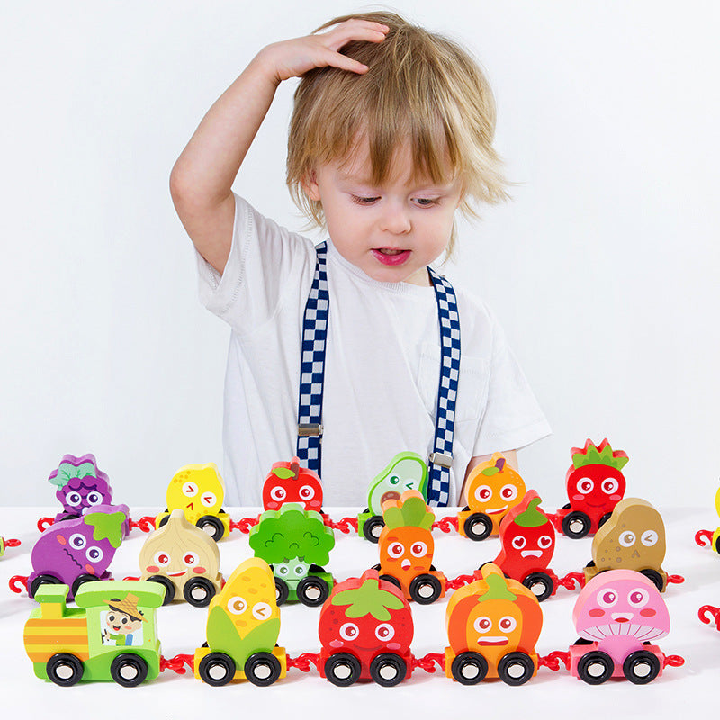 Wooden Number Train Toy - Educational Fruit & Vegetable Learning Set for Toddlers