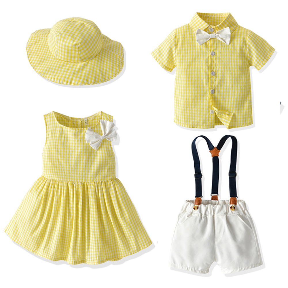 Kids' Matching Sibling Checker Suit Set – Summer Casual Wear for Boys & Girls