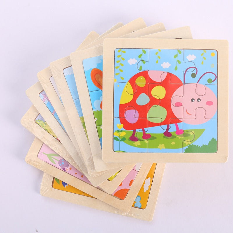 Wooden Children's Puzzle Toy - 9 Piece Educational Animal & Transportation Set